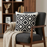 20" X 20" Deep Navy And White 100% Cotton Geometric Zippered Pillow