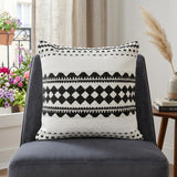 20" X 20" Black And White 100% Cotton Geometric Zippered Pillow
