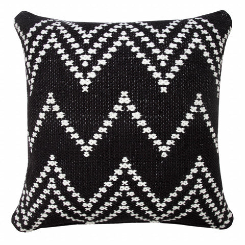 20" X 20" Black And White 100% Cotton Chevron Zippered Pillow