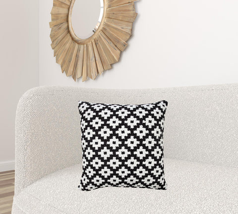 20" Black And White Cotton Geometric Throw Pillow