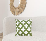 20" X 20" Green And White 100% Cotton Geometric Zippered Pillow