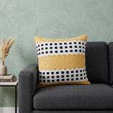 20" X 20" Yellow Black And White 100% Cotton Striped Zippered Pillow
