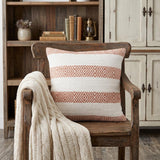 20" Orange And White Geo Striped Cotton Throw Pillow