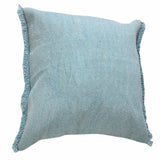 20" Light Blue Cotton Throw Pillow with Fringe