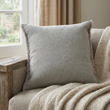 20" Gray Cotton Throw Pillow with Fringe