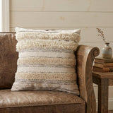 20" Cream Gray And Tan Cotton Striped Throw Pillow