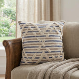 18" Blue And Beige Cotton Striped Throw Pillow
