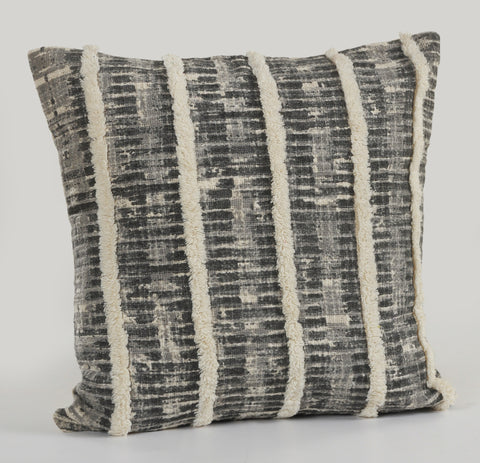 18" X 18" Black And Grey 100% Cotton Striped Zippered Pillow