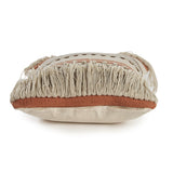18" Beige and Red Throw Pillow with Fringe