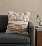 18" Beige and Red Throw Pillow with Fringe