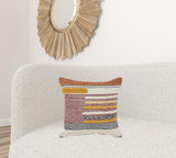 18" Red and Ivory Throw Pillow