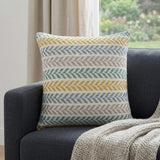 18" Yellow And Teal Striped Cotton Throw Pillow