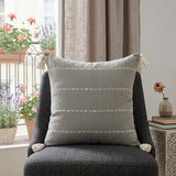 20" X 20" Slate Gray Linen Striped Zippered Pillow