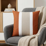 20" X 20" Rust And Gray Linen Striped Zippered Pillow