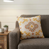 20" Yellow And Rust Cotton Geometric Throw Pillow