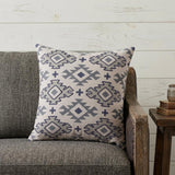 20" X 20" Blue And Gray 100% Cotton Geometric Zippered Pillow