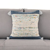 20" Blue And Off White Cotton Abstract Throw Pillow