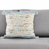 20" X 20" Blue and Off White Abstract Cotton Pillow