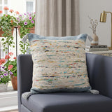 20" X 20" Blue and Off White Abstract Cotton Pillow
