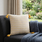 20" X 20" Golden Yellow And Ivory 100% Cotton Striped Zippered Pillow