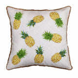 20" Ivory Green And Yellow Pineapple Throw Pillow with Beads And Fringe