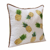 20" Ivory Green And Yellow Pineapple Throw Pillow with Beads And Fringe