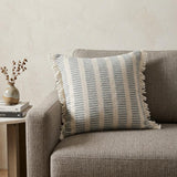 20" Blue And Ivory Striped Throw Pillow