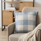 20" X 20" Light Blue And Ivory Polyester Plaid Zippered Pillow