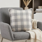 20" X 20" Light Gray And Ivory Polyester Plaid Zippered Pillow