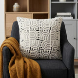 30" Blue And White Geometric Cotton Throw Pillow
