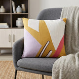 20" X 20" Yellow Purple Off-White And Coral 100% Cotton Abstract Zippered Pillow