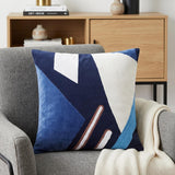 20" X 20" Cobalt Blue And Navy 100% Cotton Abstract Zippered Pillow