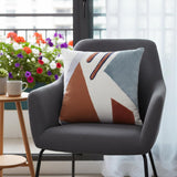 20" X 20" Brown Blue And Off-White 100% Cotton Abstract Zippered Pillow