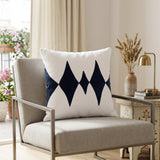 20" X 20" Blue And White 100% Cotton Diamond Zippered Pillow