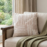 22" Beige and White Geometric Cotton Throw Pillow With Texture