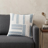 20" Blue And Ivory Cotton Striped Throw Pillow