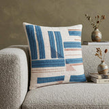 20" X 20" Teal And Ivory 100% Cotton Striped Zippered Pillow