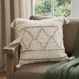 20" Tan And White Geometric Cotton Throw Pillow