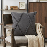 20" X 20" Dark Gray 100% Cotton Geometric Zippered Pillow