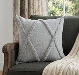 18" X 18" Light Gray 100% Cotton Geometric Zippered Pillow