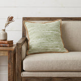 20" Green White And Natural Striped Cotton And Jute Throw Pillow