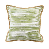 20" Green White And Natural Striped Cotton And Jute Throw Pillow
