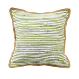 20" Green White And Natural Striped Cotton And Jute Throw Pillow