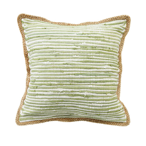 20" Green White And Natural Striped Cotton And Jute Throw Pillow