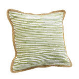 20" Green White And Natural Striped Cotton And Jute Throw Pillow