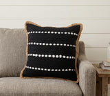 18" X 18" Black White And Tan 100% Cotton Striped Zippered Pillow