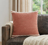 20" X 20" Cinnamon And White 100% Cotton Striped Zippered Pillow
