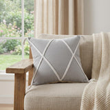 20" X 20" Light Gray And White 100% Cotton Coastal Zippered Pillow