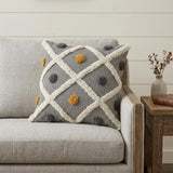 20" Gray Ivory and Yellow Striped Cotton Throw Pillow With Texture