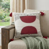 20" Black White And Burgundy Cotton Geometric Throw Pillow with Tassels